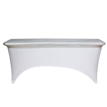 Metallic silver fitted table cover for 6ft banquet table.