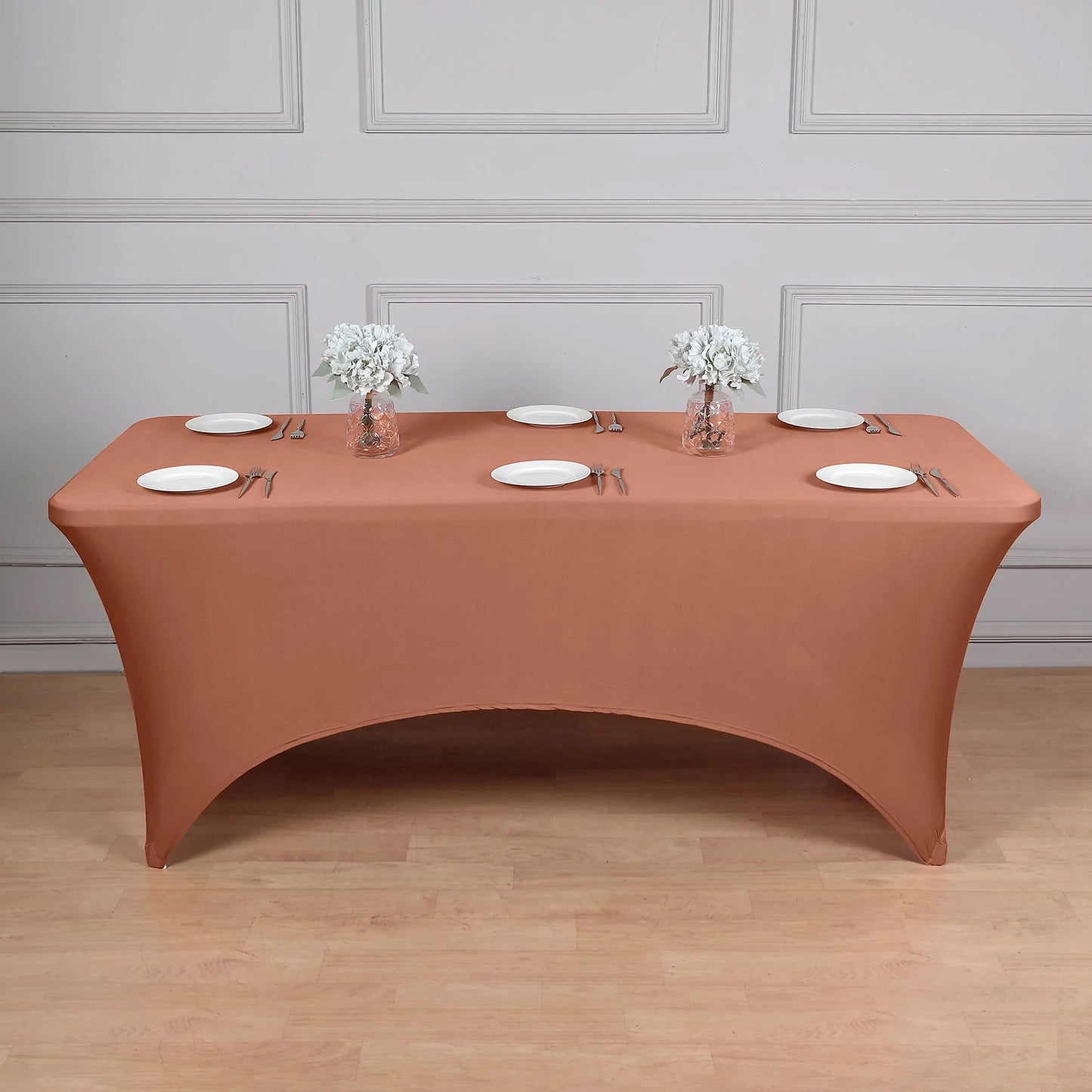 Rectangular Tablecloth In Terracotta Spandex Stretch 