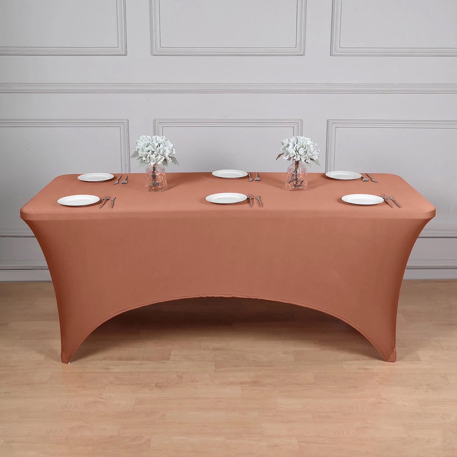 Rectangular Tablecloth In Terracotta Spandex Stretch 