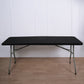 Black fitted spandex table cover for 6ft banquet tables.