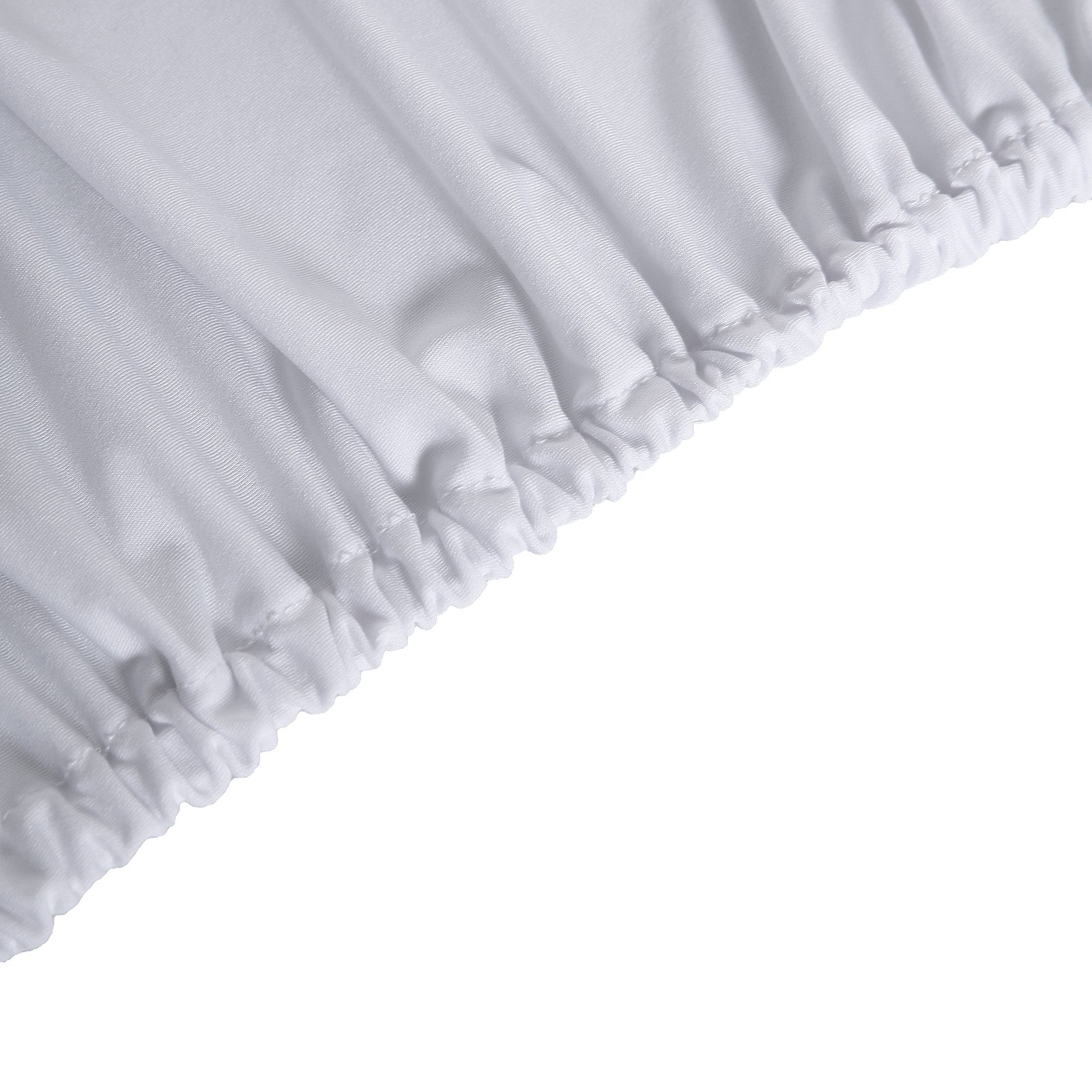 White fitted table cover for 6ft banquet tables, wrinkle-free design.