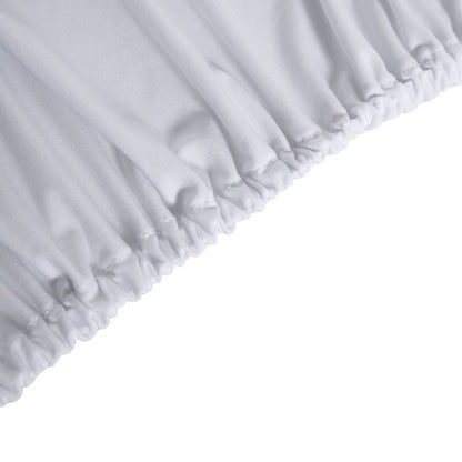 White fitted table cover for 6ft banquet tables, wrinkle-free design.