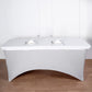 White fitted table cover for 6ft banquet table, wrinkle-free and stylish.