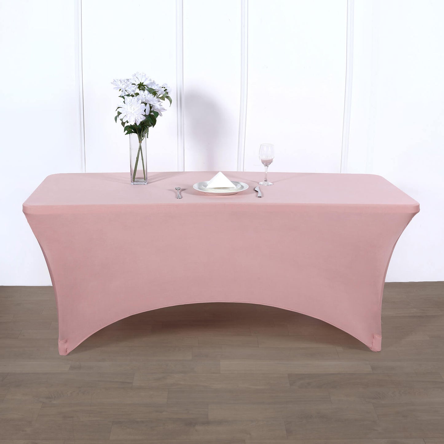 Dusty Rose Stretch Spandex Rectangle Tablecloth 8ft Wrinkle Free Fitted Table Cover for 96"x30" Tables