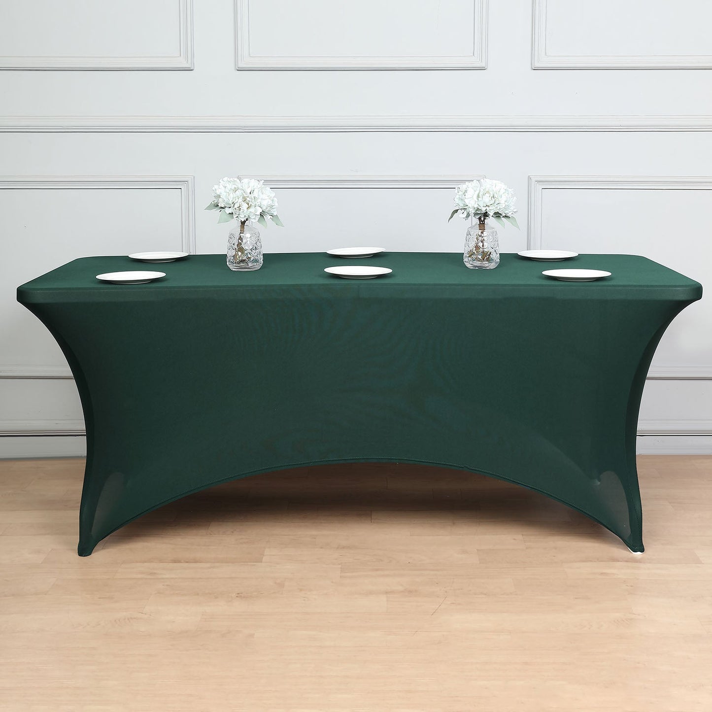 Hunter Emerald Green Stretch Spandex Rectangle Tablecloth 8ft Wrinkle Free Fitted Table Cover for 96"x30" Tables