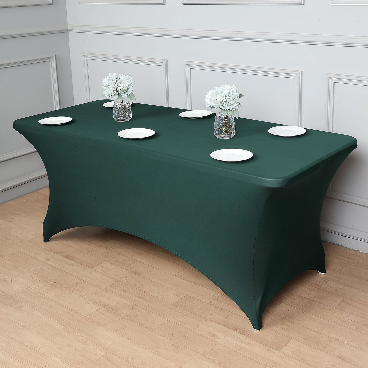 Spandex Stretch Fitted 8 Feet Hunter Emerald Green Rectangular Tablecloth