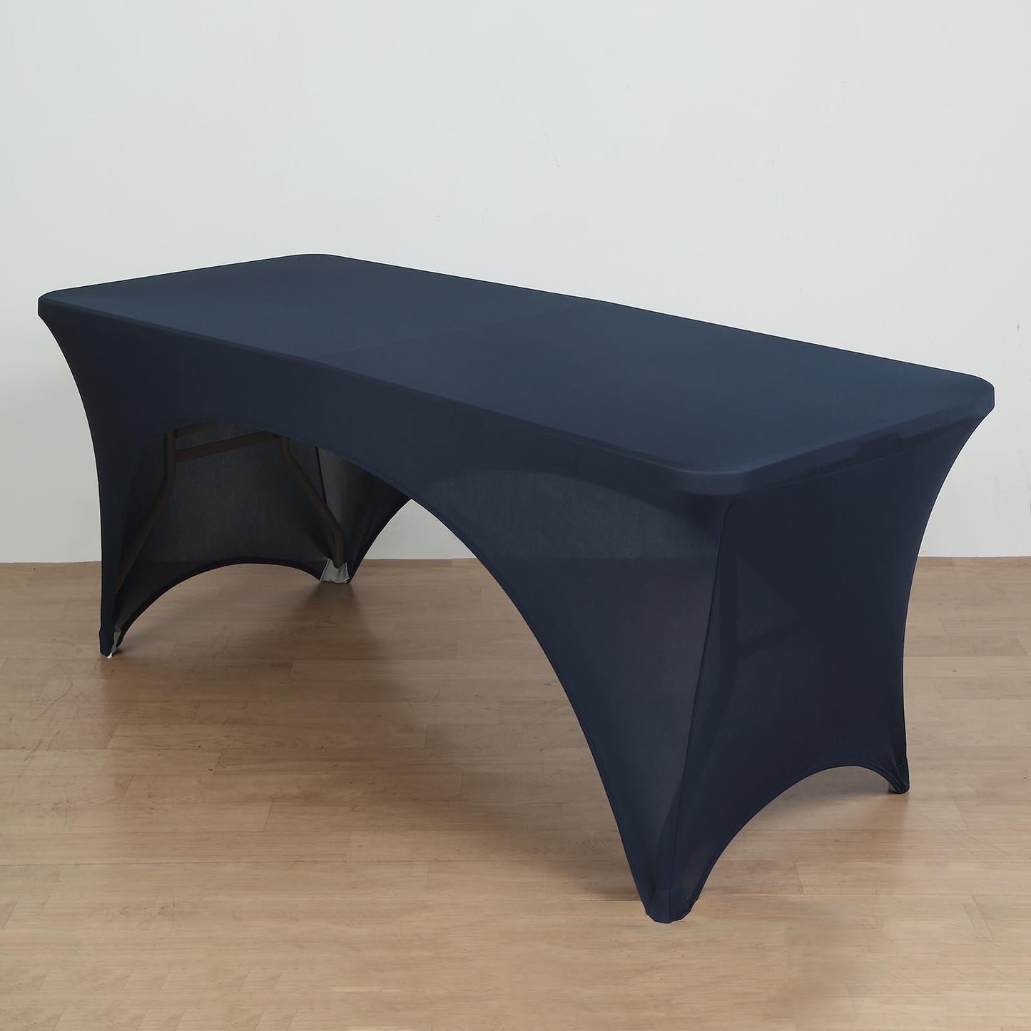 Navy Blue Open Back Stretch Spandex Table Cover 8ft Rectangular Fitted Tablecloth For 96"x30" Tables