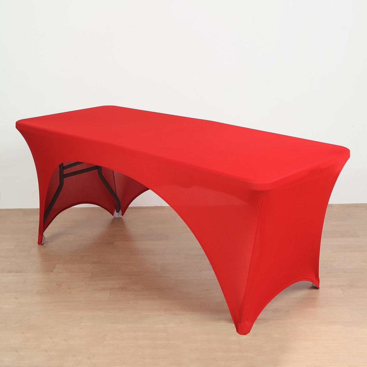 Red Open Back Stretch Spandex Table Cover 8ft Rectangular Fitted Tablecloth For 96"x30" Tables