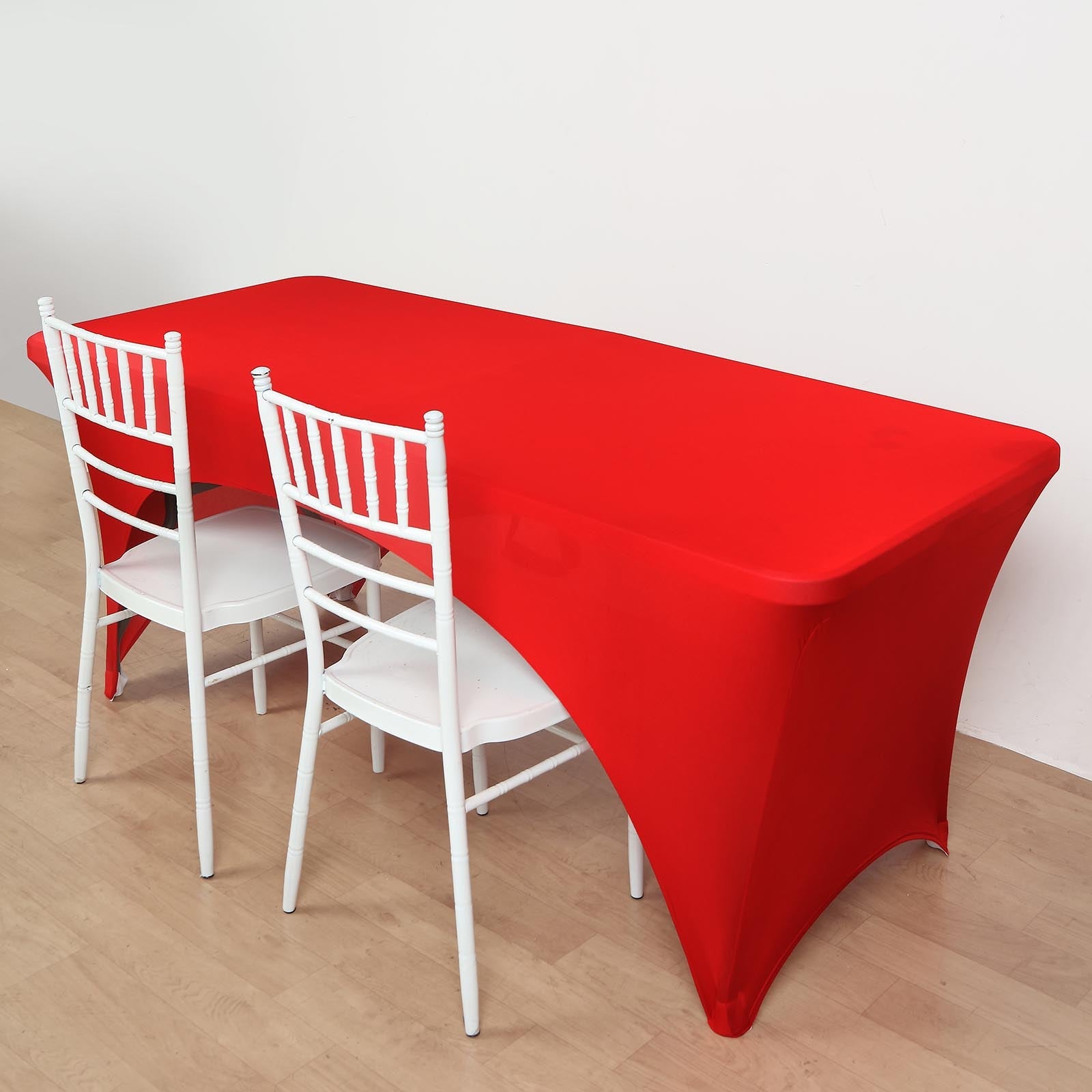 8 Feet Open Back Style Red Spandex Fitted Rectangular Stretch Tablecloth