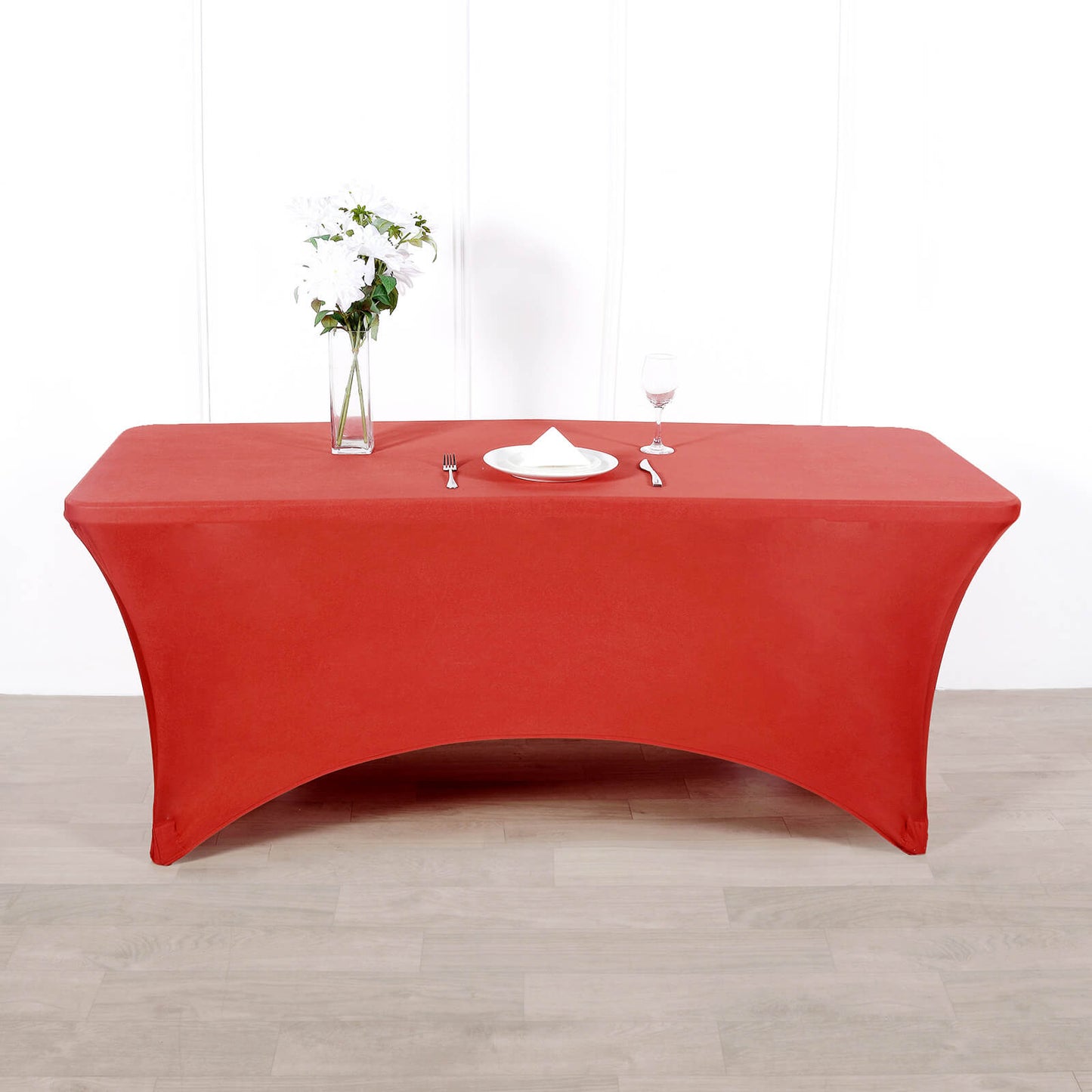 Red Stretch Spandex Rectangle Tablecloth 8ft Wrinkle Free Fitted Table Cover for 96"x30" Tables