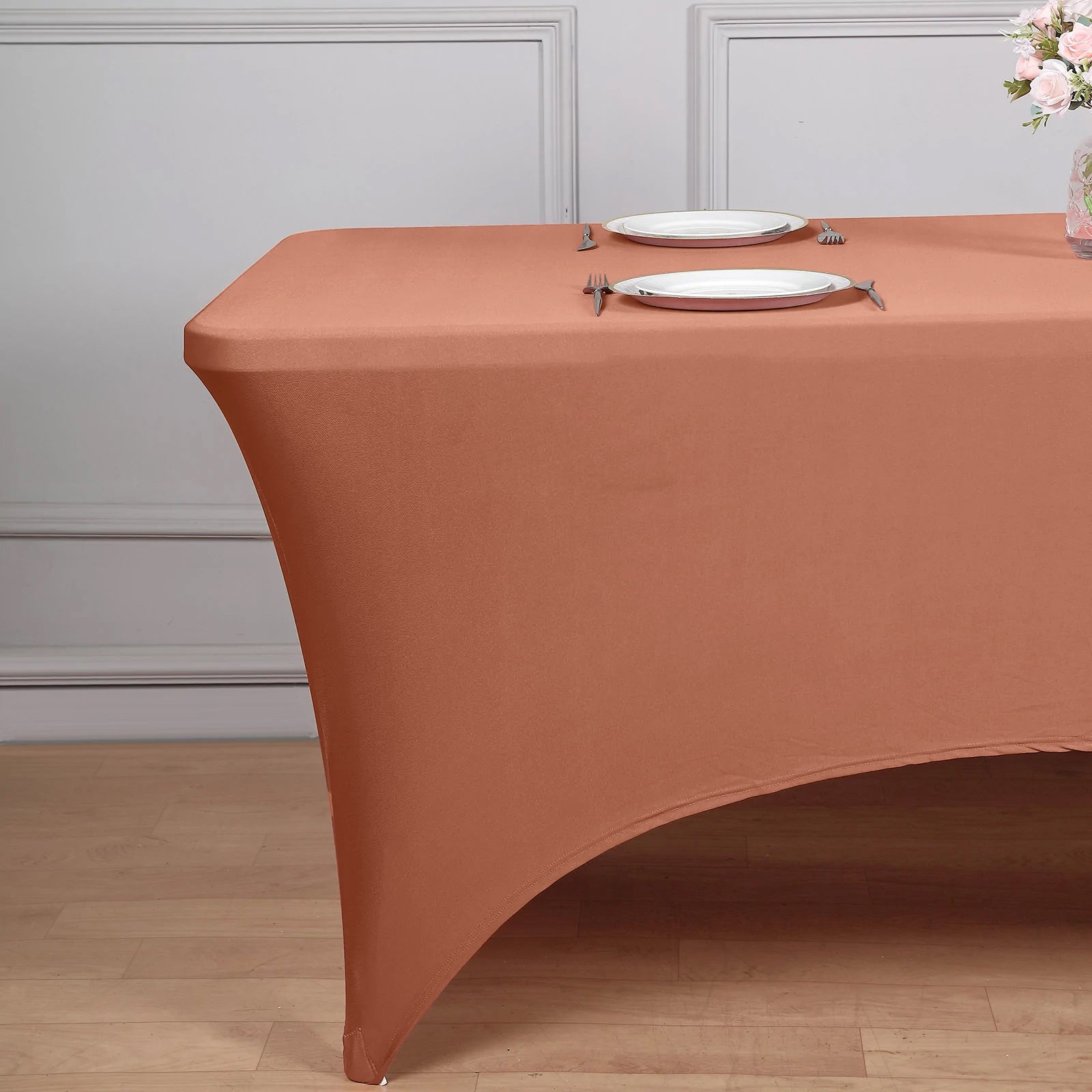 Terracotta Spandex Fitted Rectangular Tablecloth 8 Feet