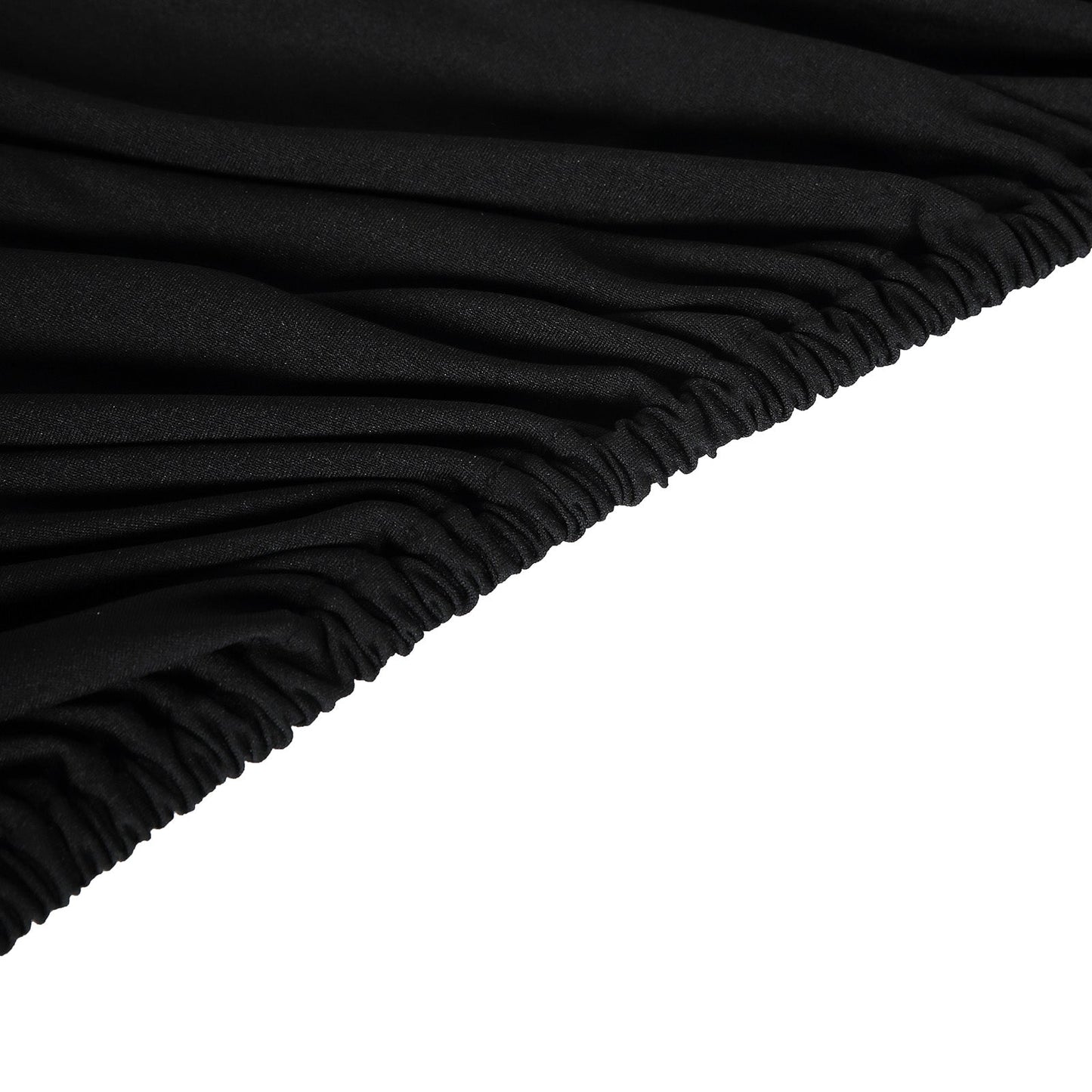 Black stretch spandex tablecloth cover for 8ft tables. Wrinkle-free design.