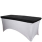 Black fitted table cover for 72"x30" tables, wrinkle-free design.
