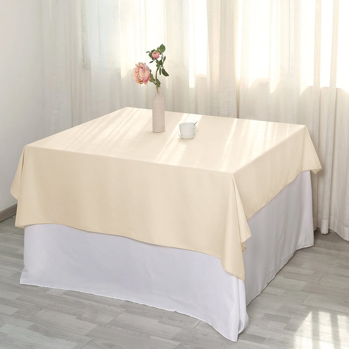 Beige Polyester Square Tablecloth 54"x54"