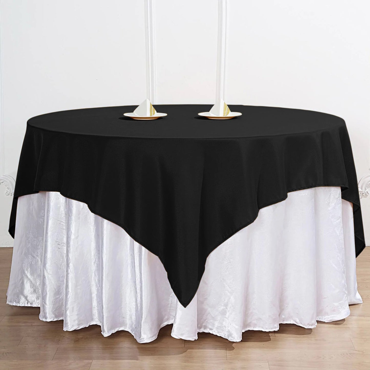 70"x70" Black Premium Seamless Polyester Square Table Overlay - 220GSM