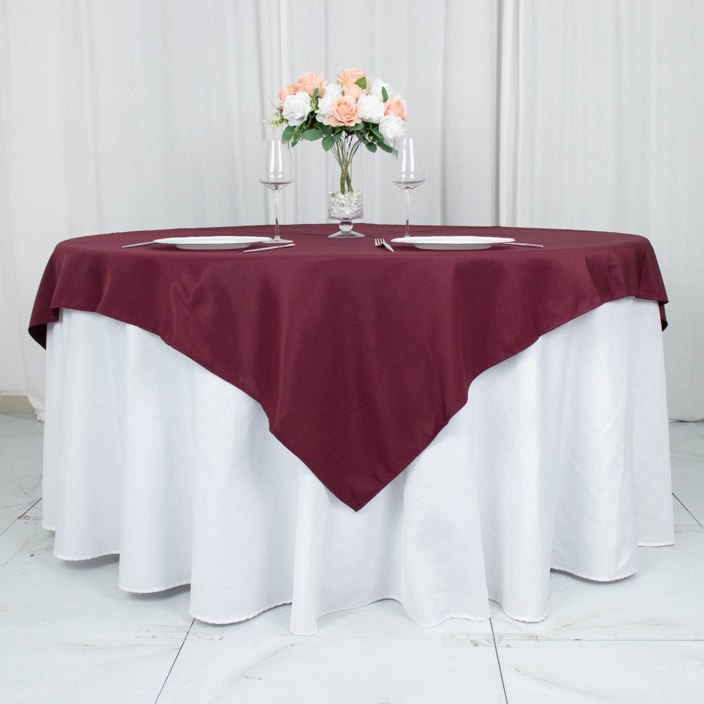 70"x70" Burgundy Premium Seamless Polyester Square Table Overlay - 220GSM