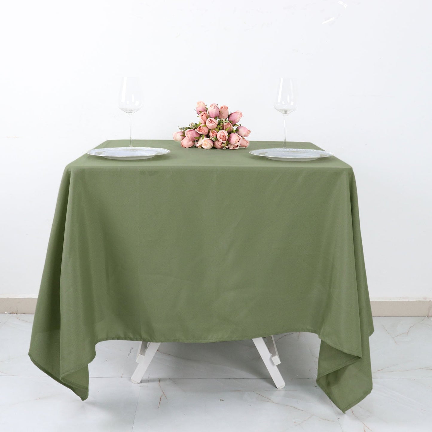 70"x70" Dusty Sage Green Seamless Polyester Square Table Overlay