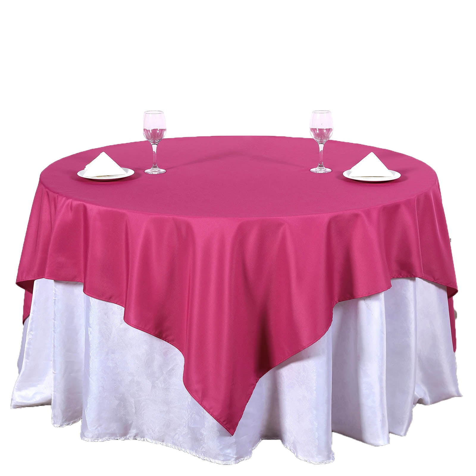 70 Inch Square Table Overlay Polyester Fuchsia
