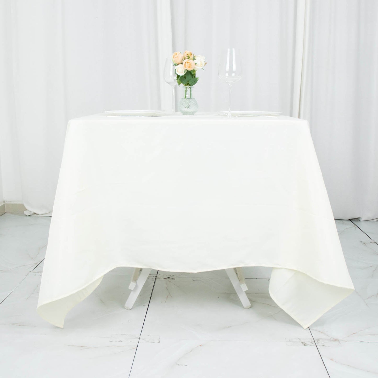 70"x70" Ivory Premium Seamless Polyester Square Table Overlay - 220GSM