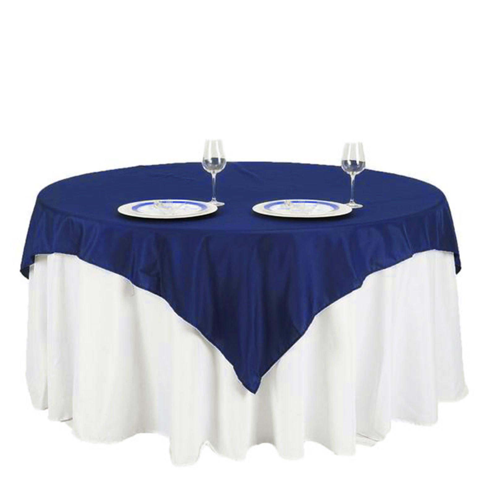 Navy Blue Table Overlay 70 Inch Square Polyester