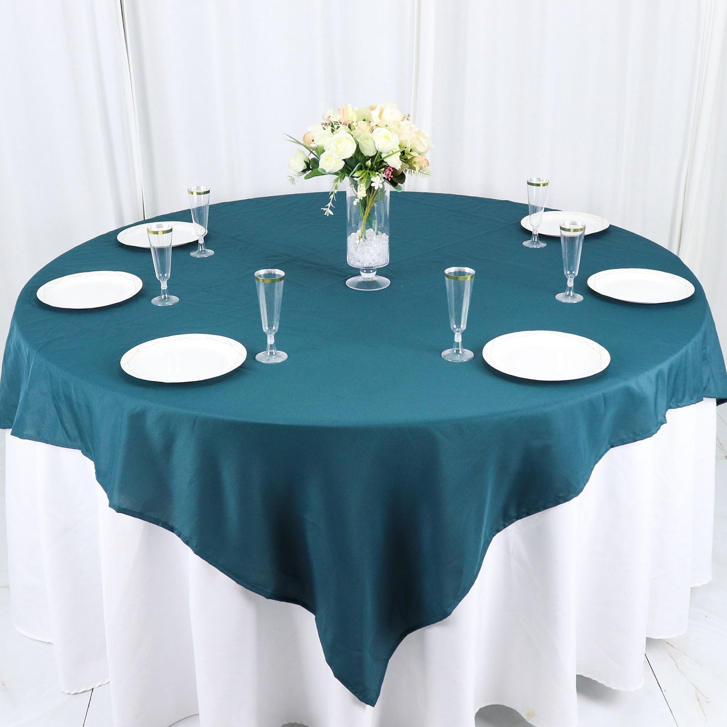 Polyester Table Overlay 70 Inch Peacock Teal