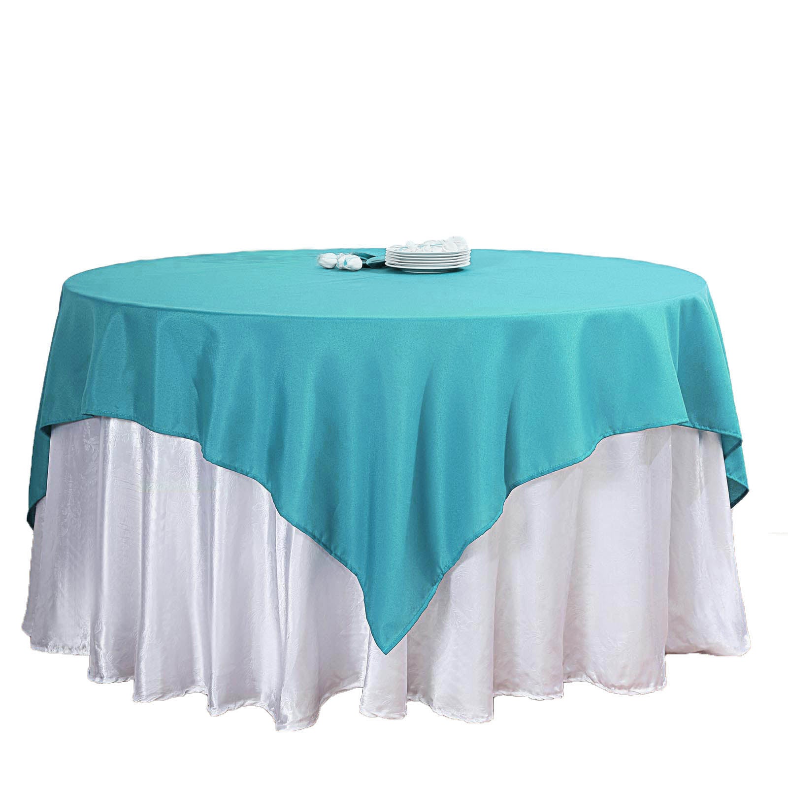 70 Inch Square Tablecloth Polyester In Turquoise
