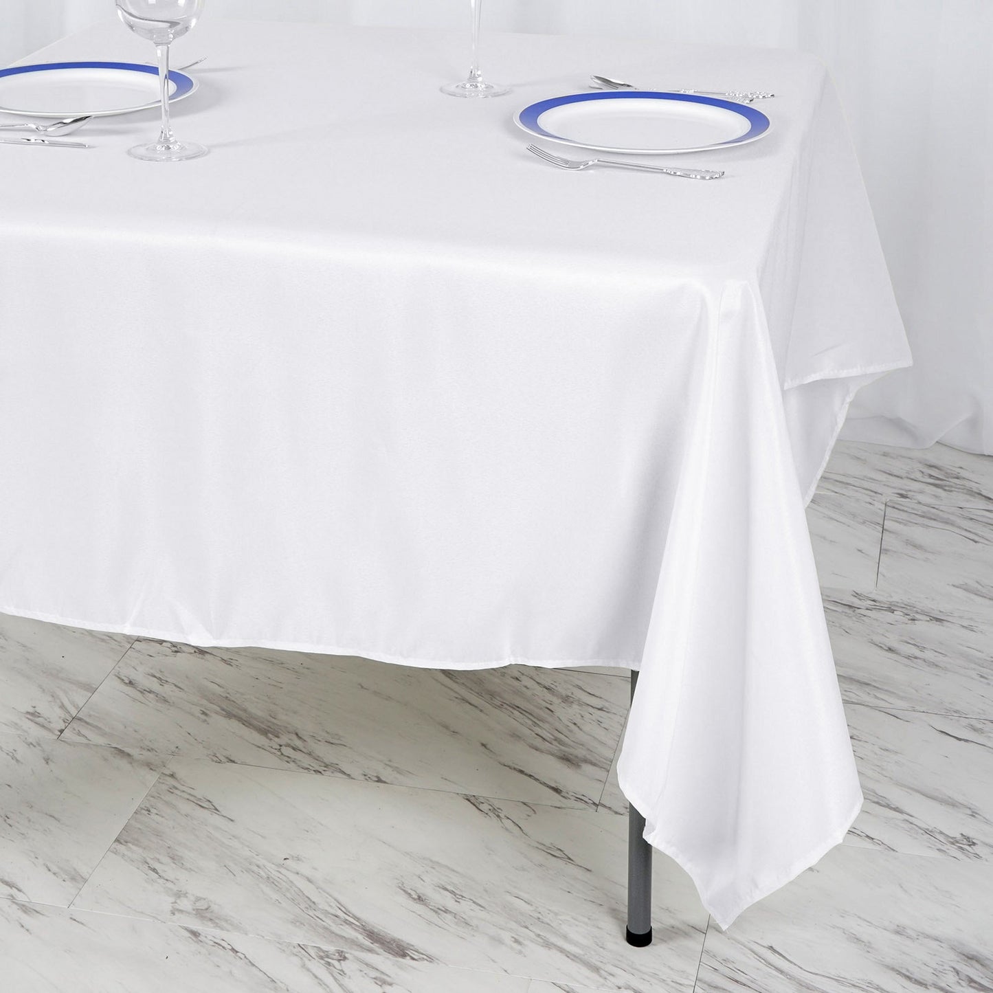 70 Inch White Square Polyester Tablecloth