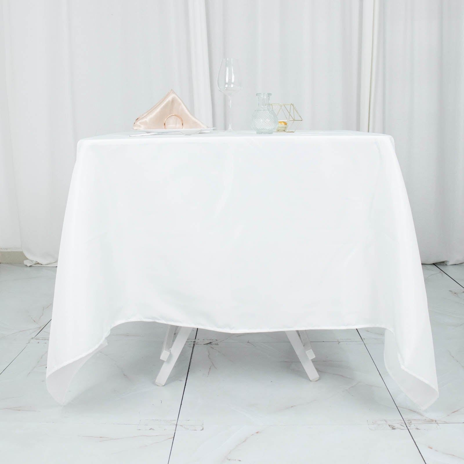 70inch White 200 GSM Seamless Premium Polyester Square Tablecloth