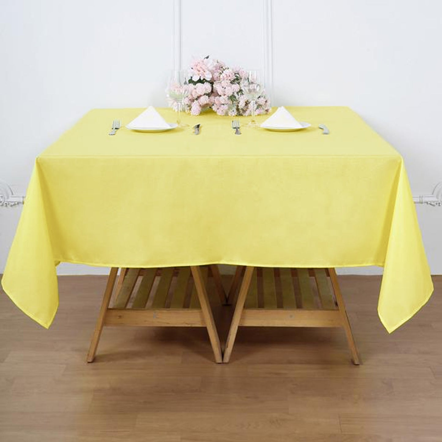 70 Inch Yellow Polyester Square Tablecloth