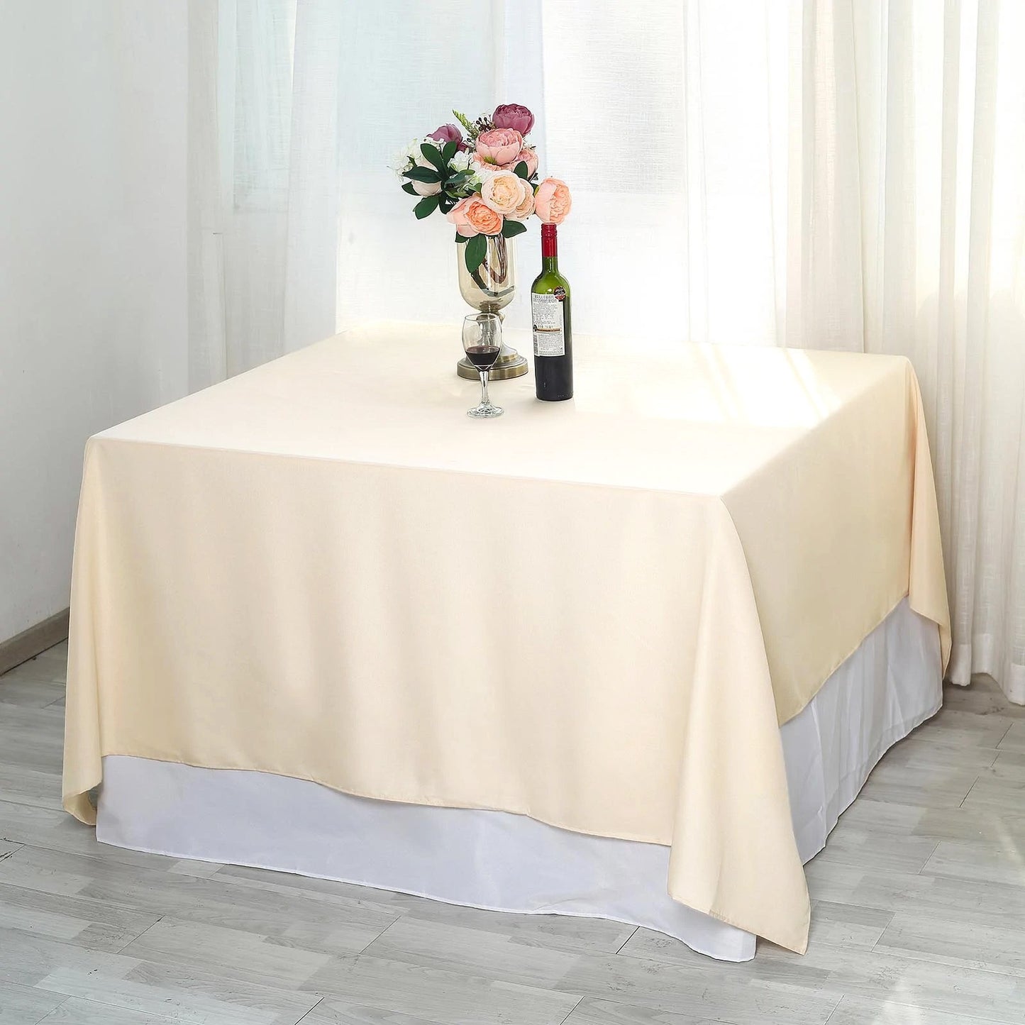 90"x90" Beige Seamless Square Polyester Overlay