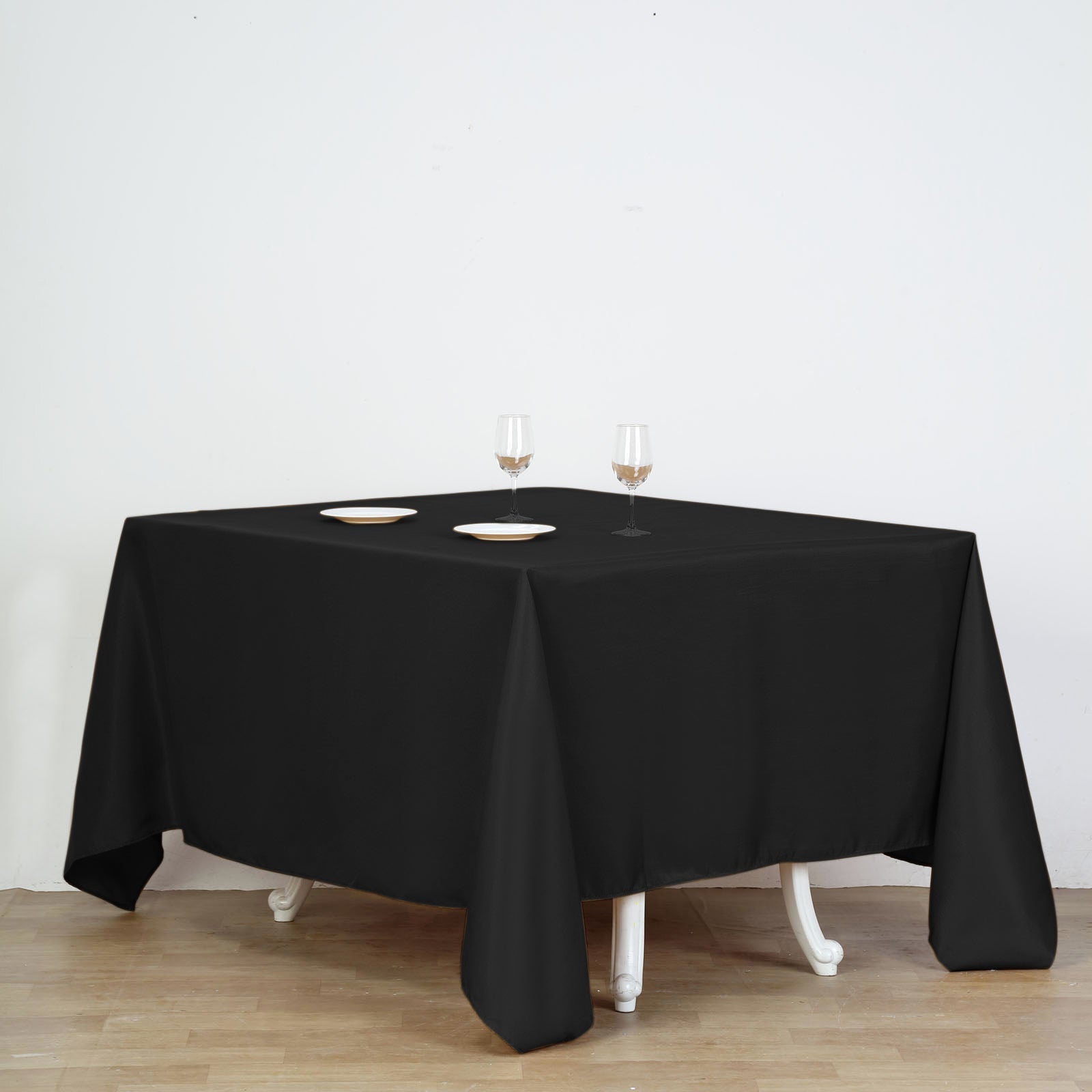 90inch Black 200 GSM Seamless Premium Polyester Square Tablecloth