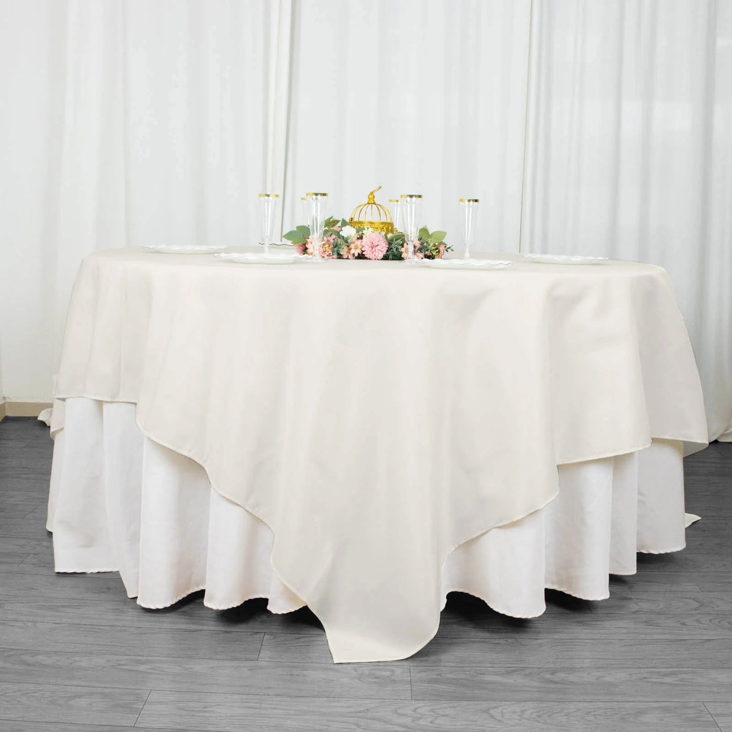 90inch Ivory 200 GSM Seamless Premium Polyester Square Table Overlay