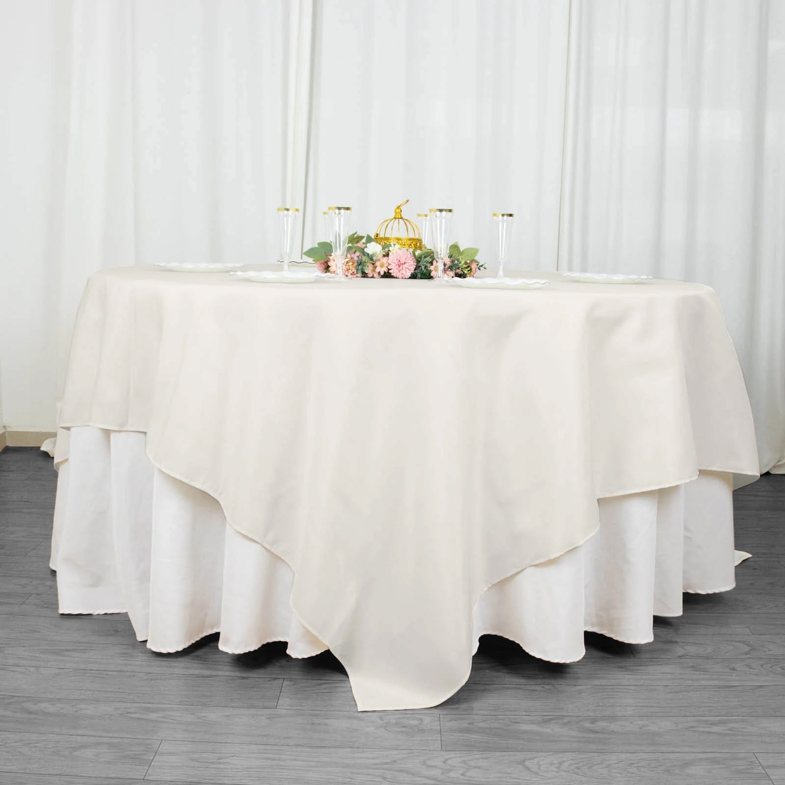 90inch Ivory 200 GSM Seamless Premium Polyester Square Table Overlay