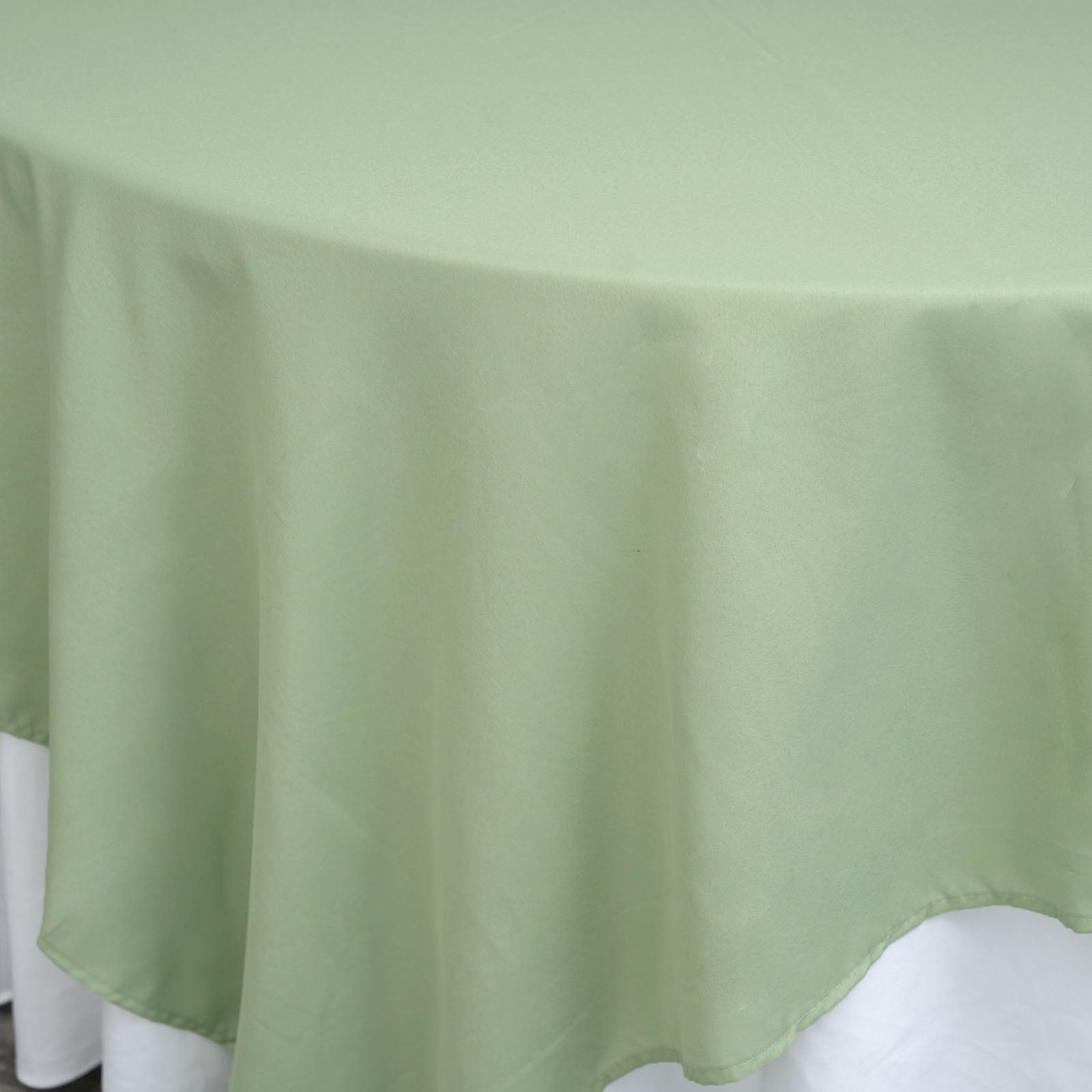 90 Inch Sage Green Colored Square Shape Polyester Table Overlay