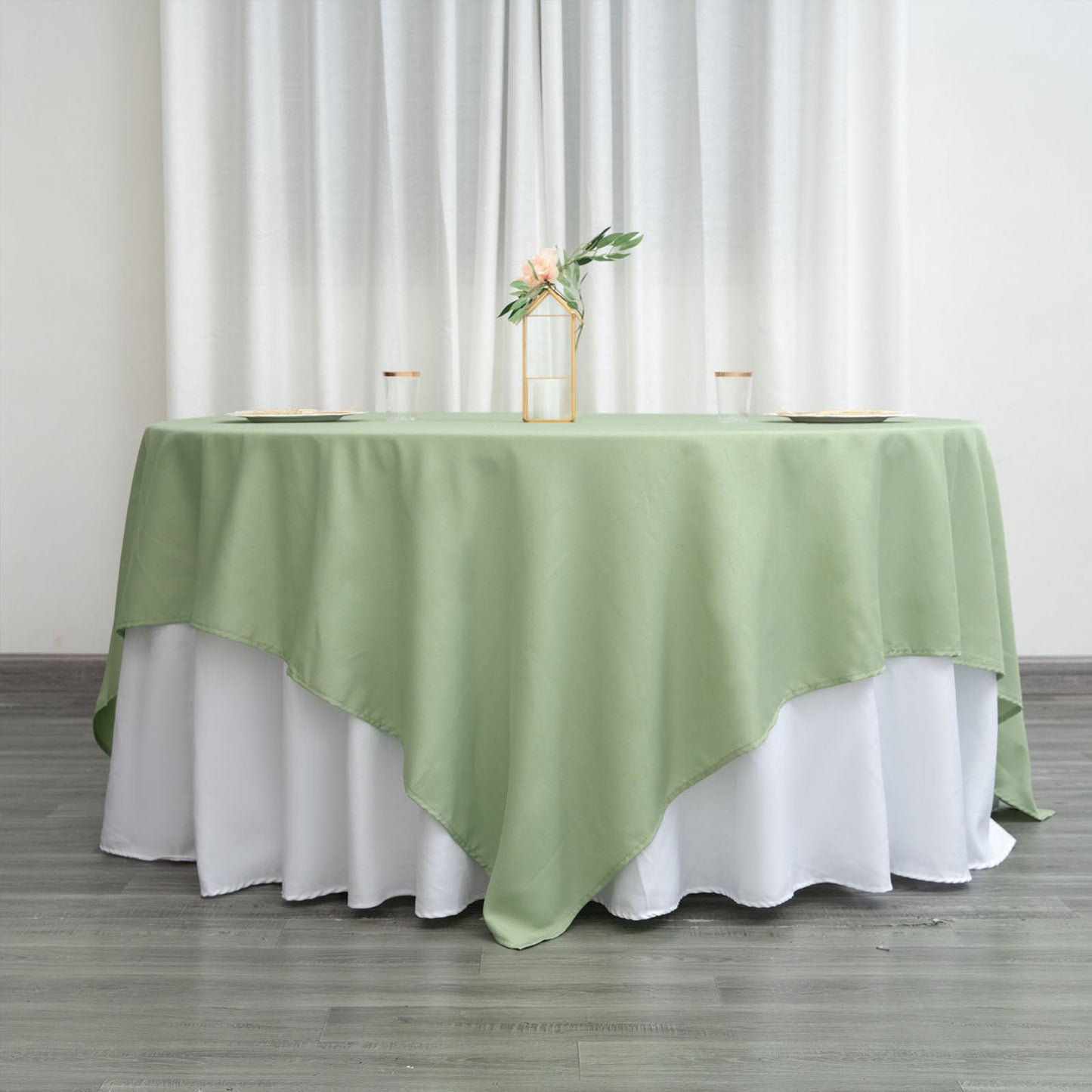 Polyester Material Table Overlay 90 Inch in Sage Green Color and Square Shape