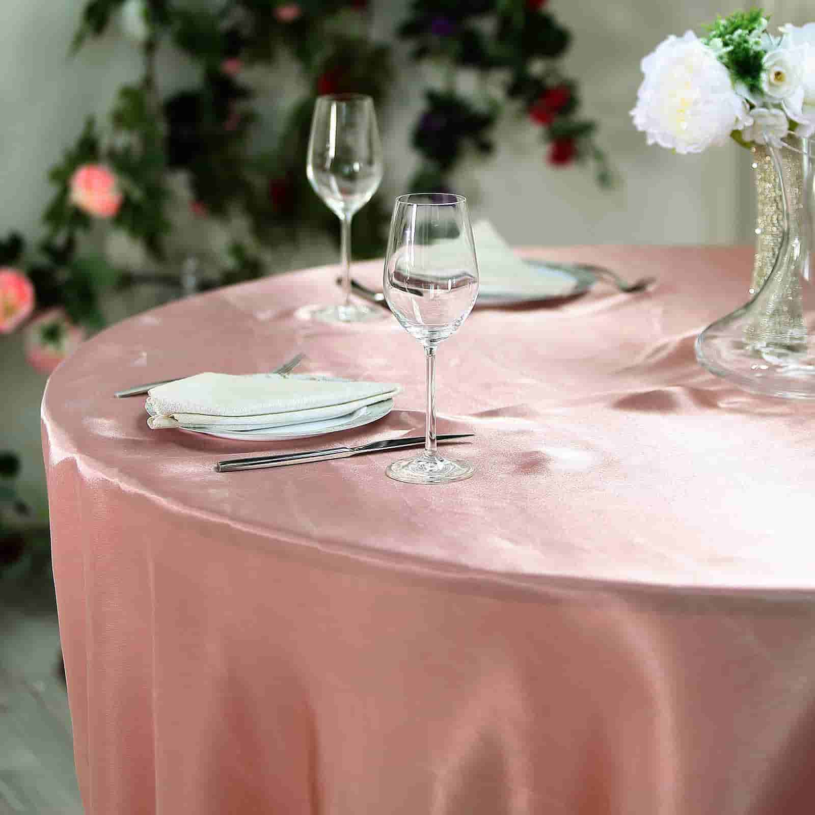 Satin Tablecloth Round 108 Inch in Dusty Rose Color 