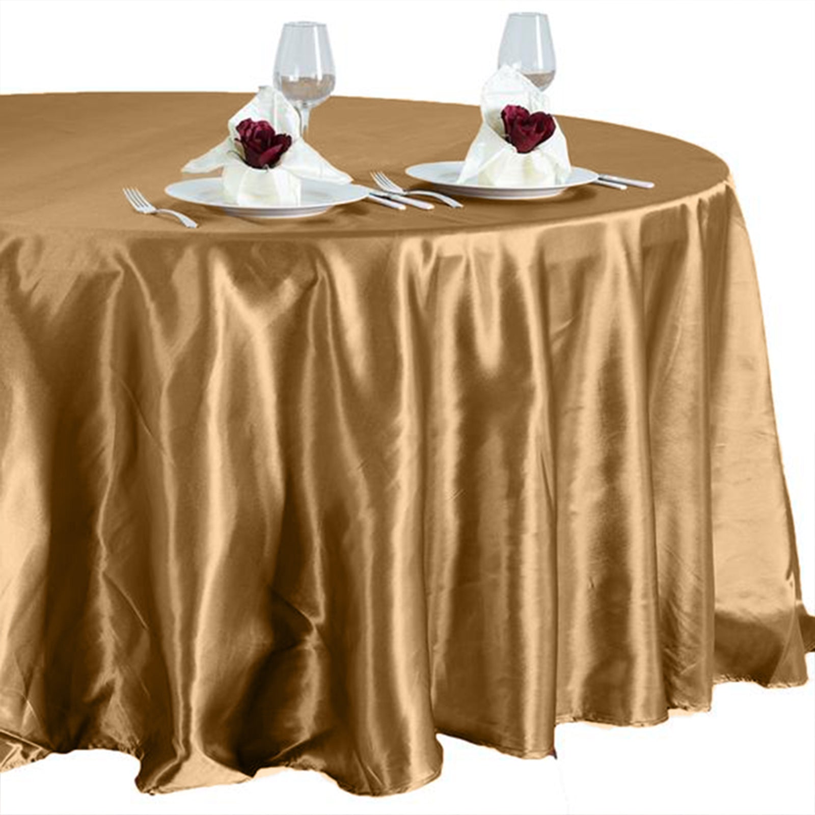 Round Gold Satin 108 Inch Tablecloth