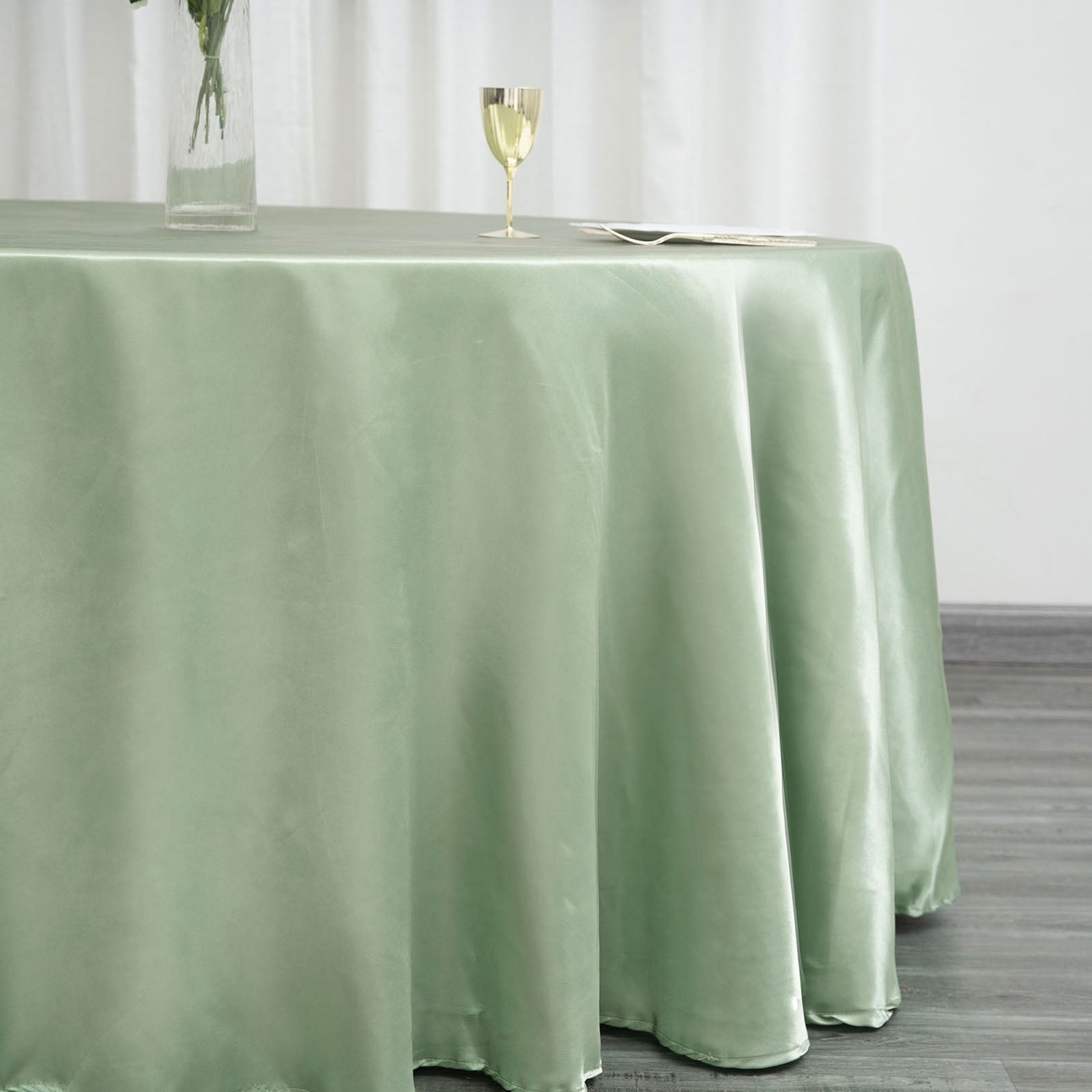 120 inches Sage Green Satin Round Tablecloth