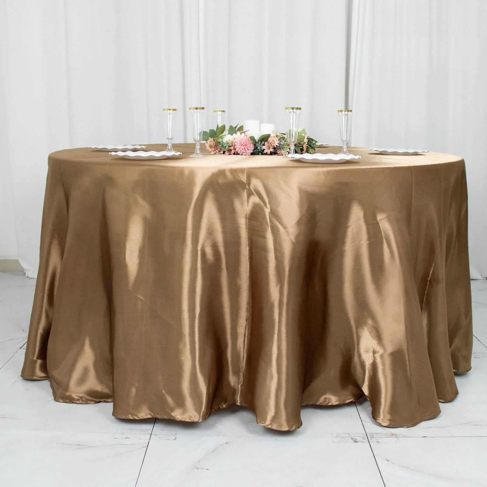 120inch Taupe Smooth Satin Round Tablecloth