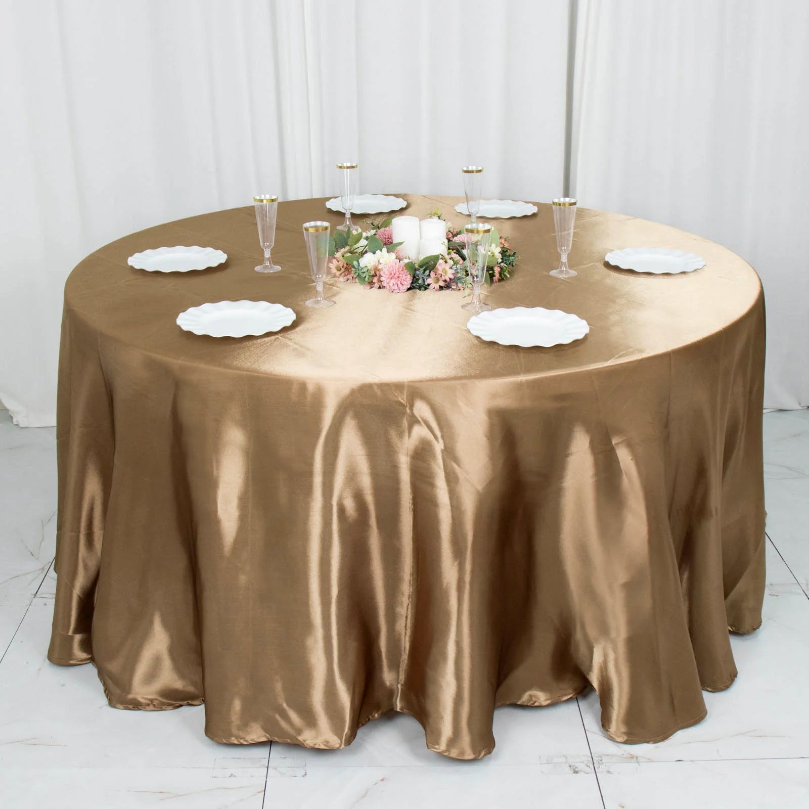 120inch Taupe Smooth Satin Round Tablecloth
