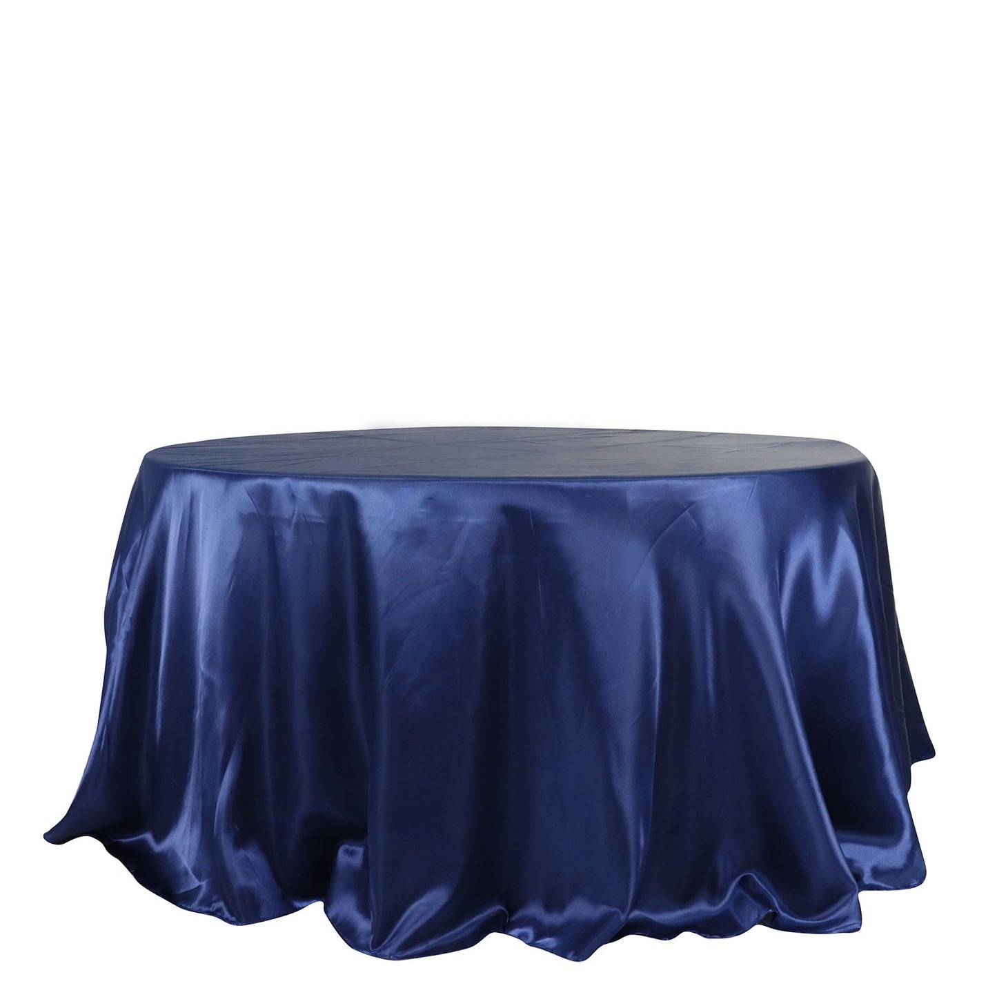 Seamless 132 Inch Round Tablecloth Navy Blue Satin