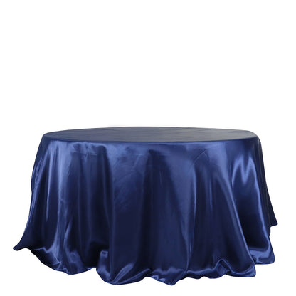 Seamless 132 Inch Round Tablecloth Navy Blue Satin