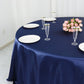 Navy Blue Round Tablecloth 132 Inch Seamless Satin