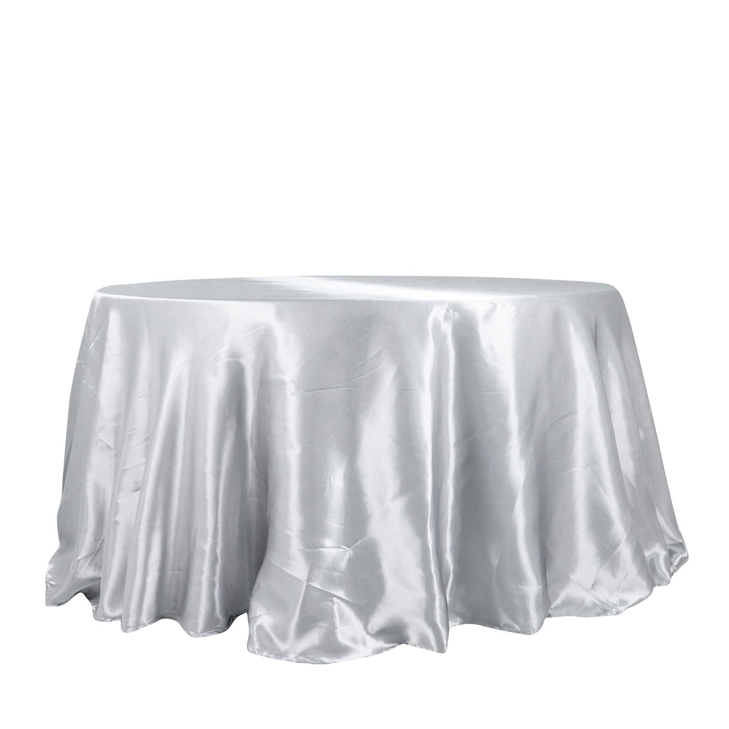Silver Round Tablecloth Seamless Satin 132 Inches