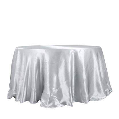 Silver Round Tablecloth Seamless Satin 132 Inches