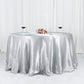 132" Silver Seamless Satin Round Tablecloth