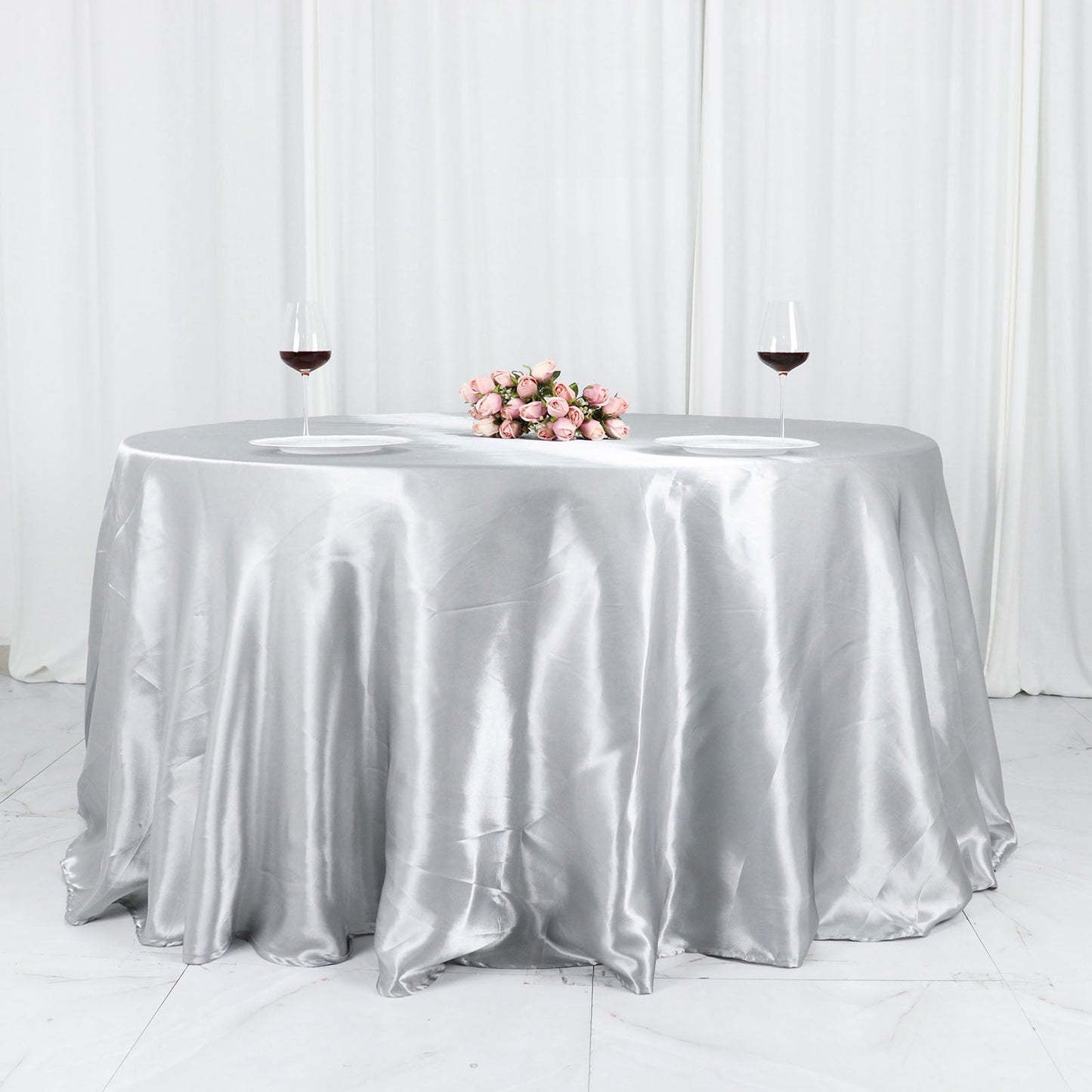 132" Silver Seamless Satin Round Tablecloth