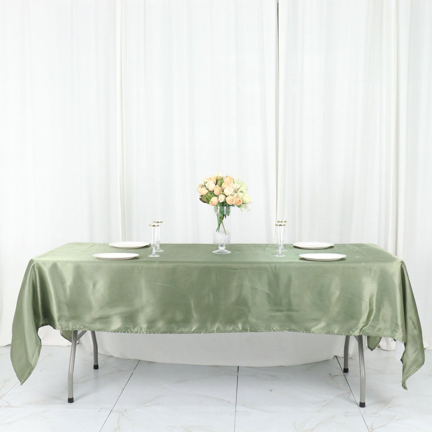 60"x102" Dusty Sage Green Seamless Smooth Satin Rectangular Tablecloth