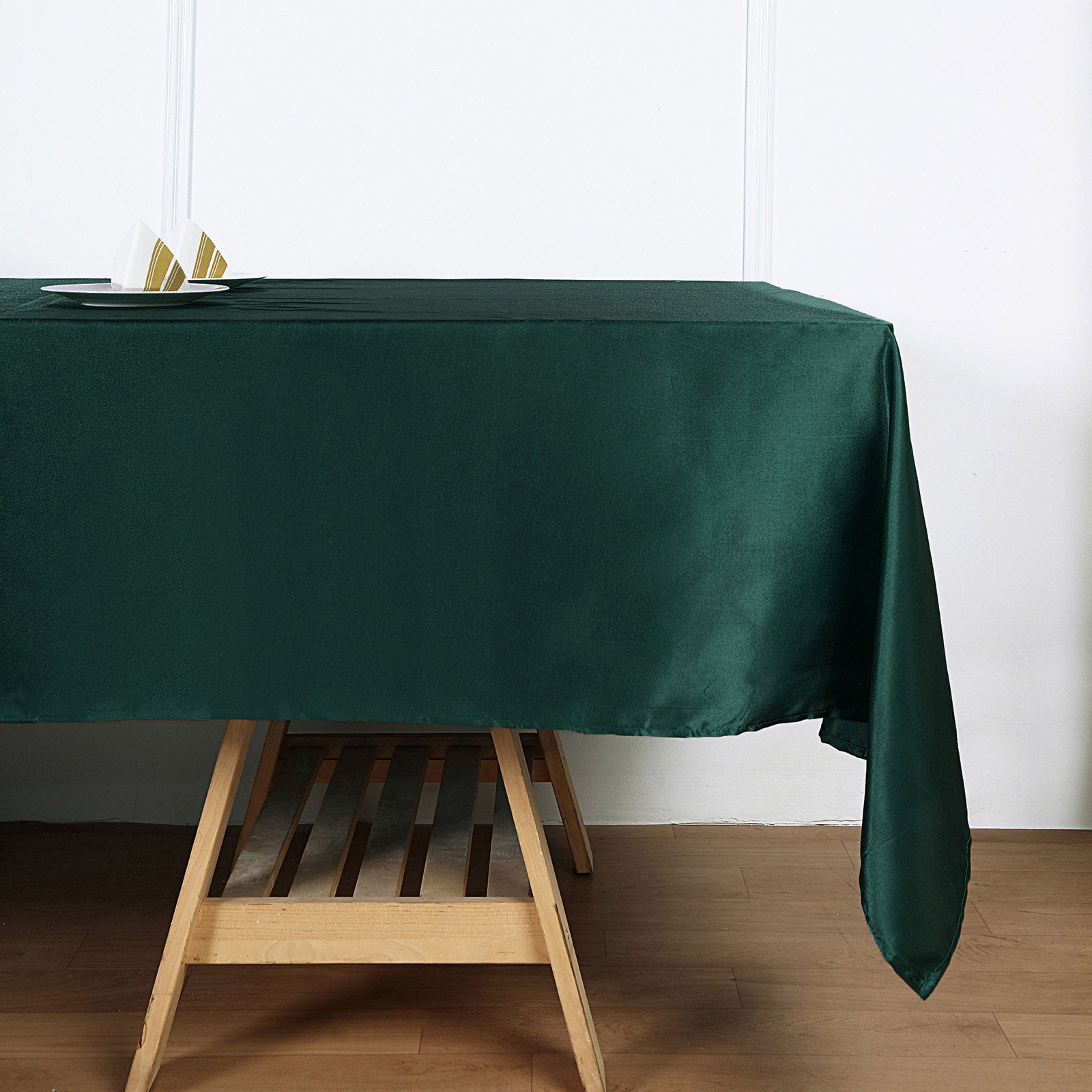 Hunter Emerald Green Color Satin Rectangular Tablecloth 60 Inch x 102 Inch