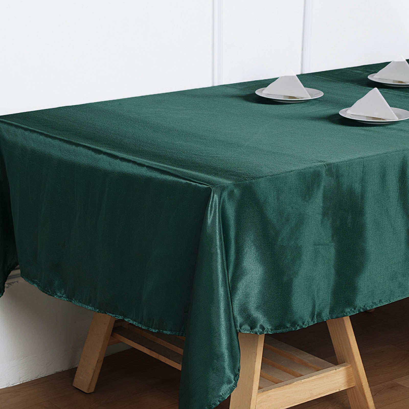 60 Inch x 102 Inch Hunter Emerald Green Satin Rectangular Shape Tablecloth